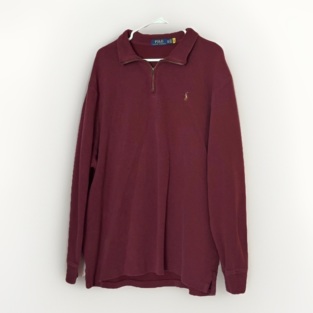 Polo Ralph Lauren Quarter Zip‎ Pullover XXL Burgundy Cotton Sweater Pony Logo